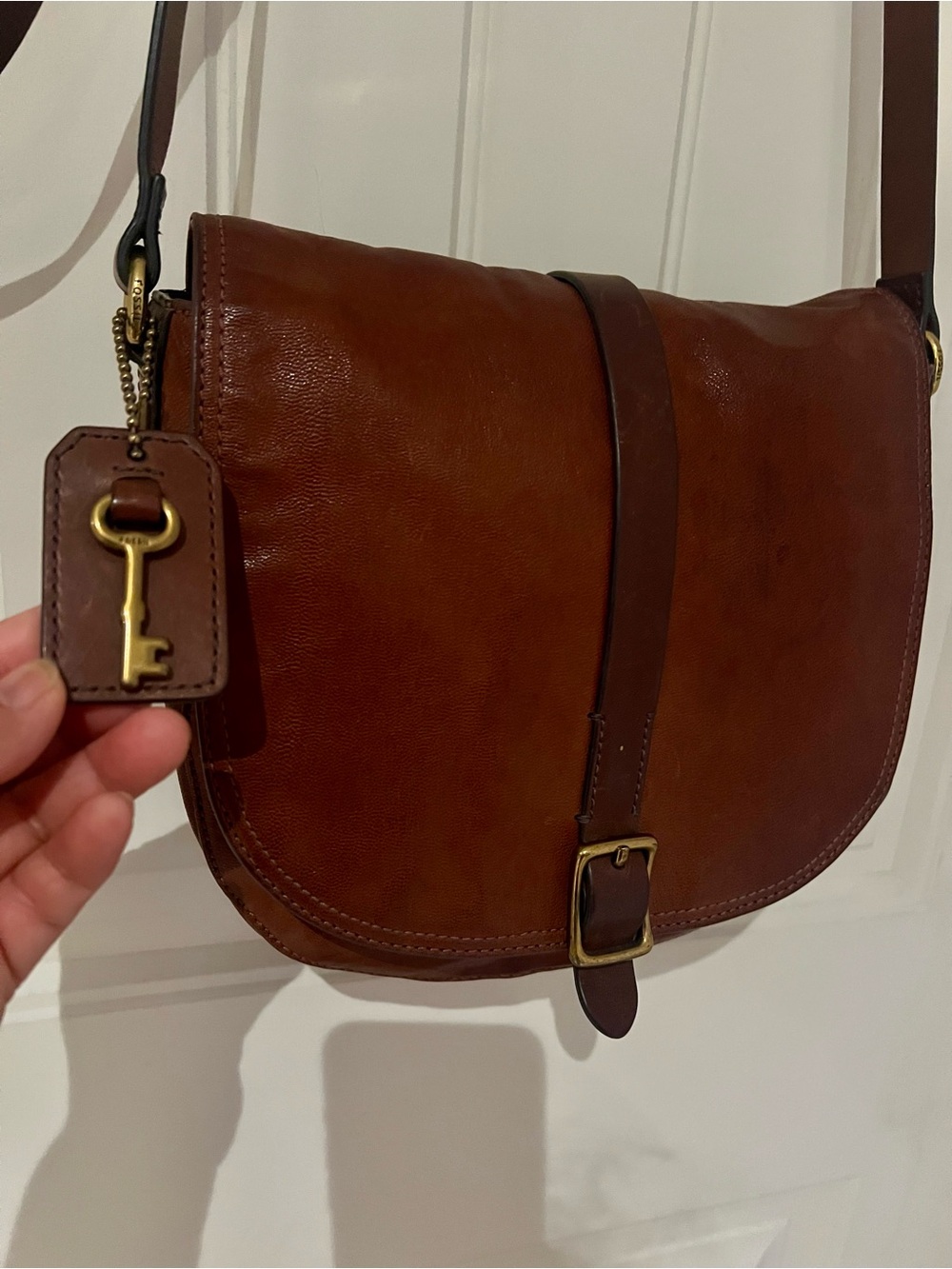 Fósil vintage Brown Leather Saddle Crossbody Bag - Classic Women's Shoulder Bag
